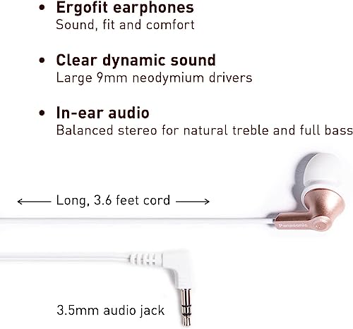 Panasonic ErgoFit In-Ear-Kopfhörer mit Kabel und dynamischem kristallklarem Klang und ergonomischen, passgenauen Ohrmuscheln (S/M/L), 3,5-mm-Klinkenstecker für Handys und Laptops, ohne Mikrofon - Panasonic ErgoFit In-Ear-Kopfhörer mit Kabel und dynamischem kristallklarem Klang und ergonomischen, passgenauen Ohrmuscheln (S/M/L), 3,5-mm-Klinkenstecker für Handys und Laptops, ohne Mikrofon -