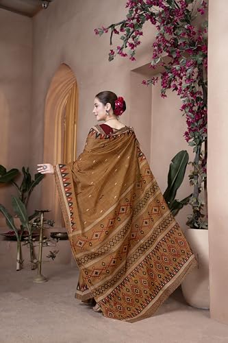 Image of TAMAIRA FASHION Mulmul Pure Cotton Saree For Woman Sambalpuri Printed |Office Wear Daily Wear Sarees For Women Without Blouse Piece (Available in 10 Colours)