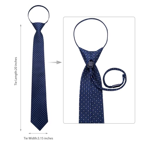 Image of DiBanGu Silk Zipper Ties for Men,Paisley Solid Plaid Pre-tied Tie and Pocket Square Cufflinks Set Formal Adjustable Necktie