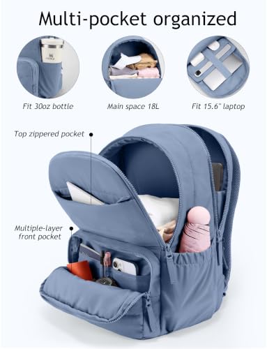 Image of Uselike Travel Backpack for Women, 15.6 Inch Laptop Backpack, Quilted College Bookbag, Cute Work Backpacks, Water Resistant (Haze Blue)