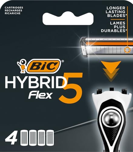 BIC Hybrid 5 Flex Recharges - Lot de 4 Unités de 5 Lames pour Rasoir Rechargeable Homme, Rasage Précis et Confortable