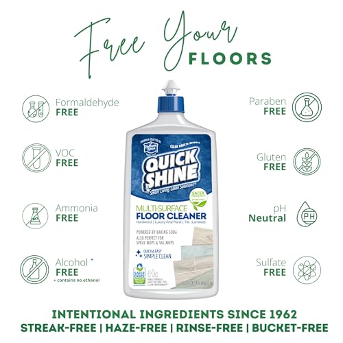Quick Shine Multi Surface Floor Cleaner 27oz, 2Pk | Ready to Use-Streak Free- No Rinse | Use on Hardwood, Laminate, Luxury Vinyl Plank & Stone | Use in Spray Mops & Vac Mops | Safer Choice Cleaner