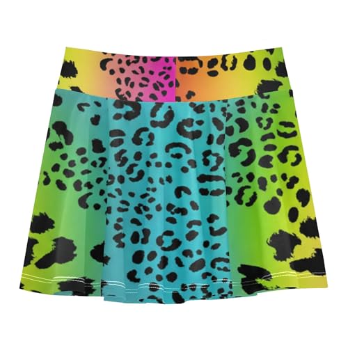Rainbow Colored Leopard Pastel Toddlers Tennis Skirts Preppy Girls' Shorts Athletic Skorts School Skirt 4t2
