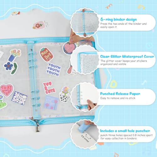 Image of 7 in 1 Sticker Storage Organizer, A5 Reusable Zipper Binder with Tools | Durable Pvc 6-Ring zipper sticker binder, Cute and Shiny Cover, Stickers Not Included