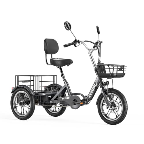 Sinaopus T1 pro E Bike Dreirad, 16'' Dreirad für Erwachsene Mit 48V 22AH Akku & 250W Motor Elektrofahrrad, LCD-Display, Geschwindigkeit 25 KM/H, 180 KM Reichweite, Elektro Dreirad Mit GroßEn KöRben