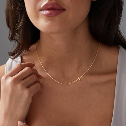 Cross Necklace for Women - Dainty Necklaces Trendy Small 14K Gold Plated Hypoallergenic Infinity Crown Cross Cubic Zirconia Pendant Box Rope Chain Necklace for Women Non Tarnish Jewelry Gift