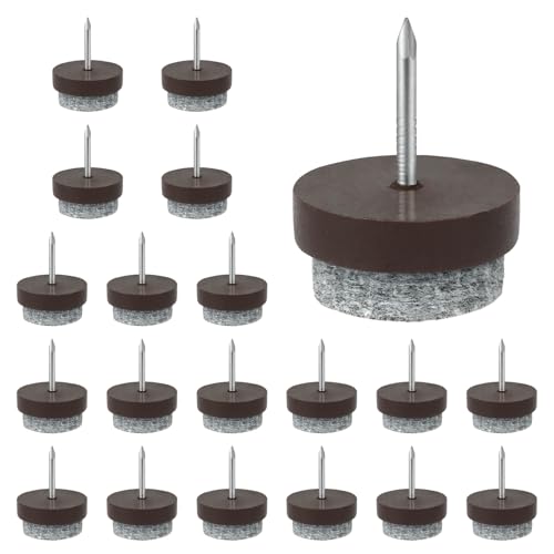 Flintronic Möbel-Pads Bodenschoner 20 mm Durchmesser Stuhlbein-Bodenschoner 5 mm dicke Filzgleiter für Möbelfüße mit einfacher Nagelmontage rutschfest für Parkett Laminat Braun 20 Stück