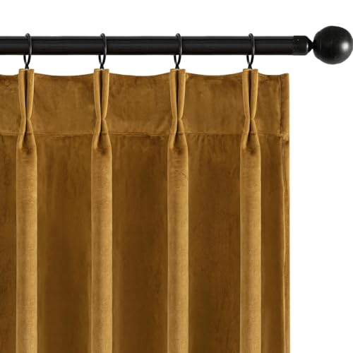 Image of MIULEE Gold Velvet Blackout Curtains 84 inches Long, Pinch Pleated Drapes with Hooks, Thermal Insulated Pleat Design Luxury Panels for Living Room Bedroom, Set of 2