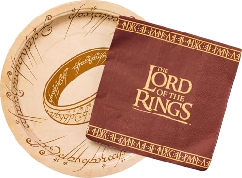 Silver Buffalo The Lord of the Rings Elvish Script 32 Pack Partyware Disposable Paper Plates and Napkins