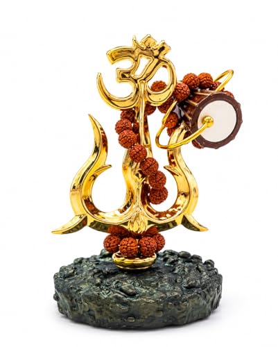 Image of Shiv Trishul with Damru & Rudraksha | Mahakal Trishul Car Dashboard Idol | Lord Shiva Trishul Showpiece for Home, Office & Puja Room Decor