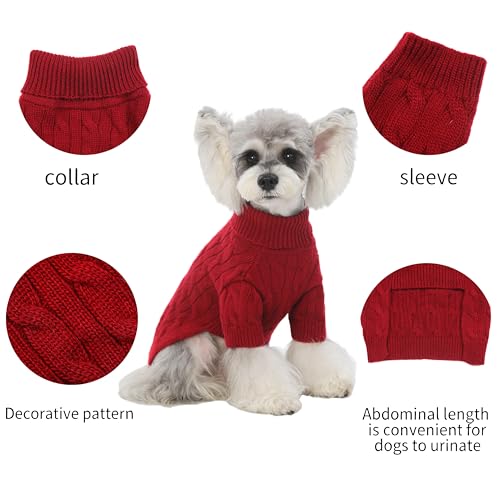 Image of Small /Medium Dog Sweater, Warm Dog Winter Coat w /Sleeves, Comfortable High Neck Premium Dog Clothes for Schnauzer-Best for Holidays, Daily Walks M Deep Red