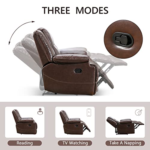 Anjhome Genuine Leather Recliner, Manual Overstuffed Reclining Chair With Comfy Back And Arms Single Sofa For Living Room #TOP3