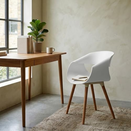 Image of The Artment Sol Bucket Set of 1 Modern Sculptural Stylish Accent White Chair with Curved Bucket Seat & Wooden Legs | for Room, Cafe, Home Office & Modern Interiors | 5 Years Warranty | H - 77.5 CM