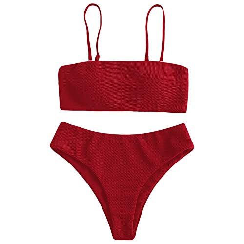ZAFUL Damen Bikini Set, Texture Bandeau Bikini Set mit Gepolsterter High...