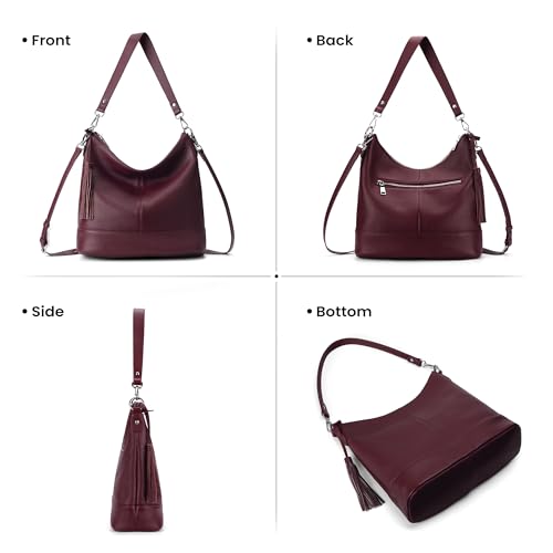 Image of Genuine Leather Hobo Crossbody Bag for Women, Soft Real Leather Bucket, Shoulder Handbag Purse with 2 Removable Strap