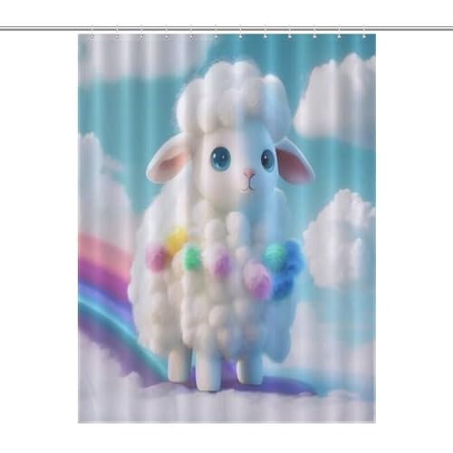 Rideau de douche tissu polyester étanche et facile à nettoyer motif mouton mignon