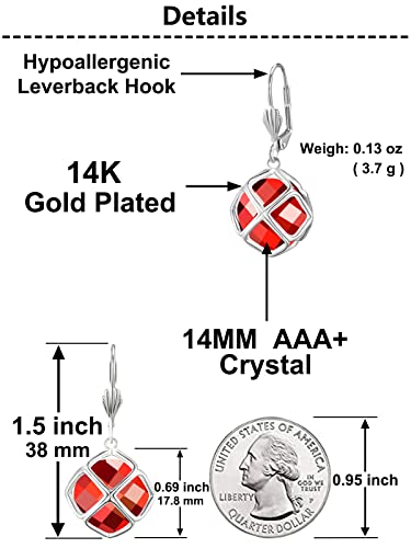 14MM Austrian Crystal Dangle Earrings for Women 14K Glod Jewelry3