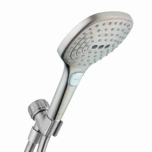 hansgrohe Raindance Select E Easy Install 5-inch Handheld Shower Head Set Modern 3 Spray RainAir, Rain, Whirl Air Infusion with Airpower with QuickClean with Hose in Brushed Nickel, 2 GPM, 04520820