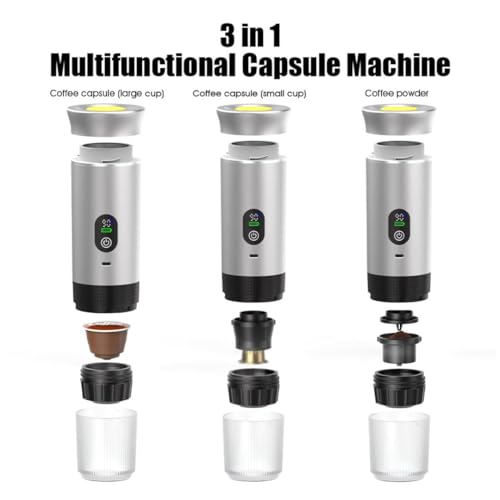 Kubiq Cafetera portátil espresso 20 bares con pantalla LED, Máquina de café 80 ml compatible con cápsulas y café molido, Carga USB-C para coche u oficina, Ideal para viaje, Presión profesional - imagen 2