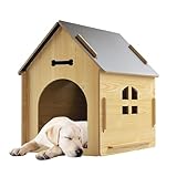 Casa de madera para perros, terraza para mascotas, caseta exterior resistente a la intemperie con techo, refugio para gatos al aire libre, casa de retiro para perros, casa impermeable para gatos al