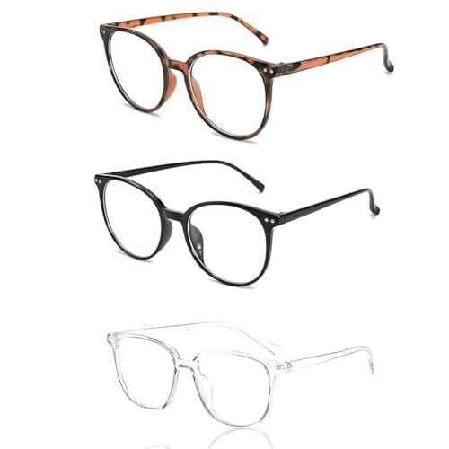 Exsbtay 3 Pezzi Occhiali Trasparenti Anti Luce Blu Uomo e Donna, Occhiali Luce Blu Blocco UV Anti-Affaticamento, Moda Neutri per PC, TV e Gaming - Blocco Efficace della Luce Blu Dannosa