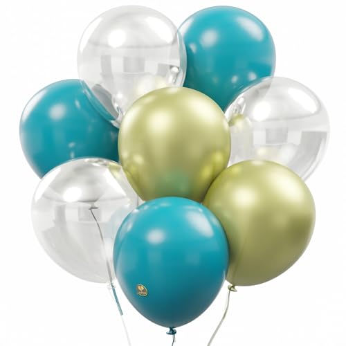 Image of AFTERLOON Biodegradable Balloons 24 pcs Clear /Gold /Aqua 12 Inch, Natural Rubber Latex Plastic-Free Alternative Matte Color Durable Thickened Extra Strong Helium Float, ballon baloon Globos Decor