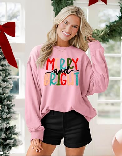MAPICK Christmas Merry Sweatshirt for Women Fleece Linend Crewneck Casual Pullover Tops Xmas Sweaters for Women 2025(Pink,XX-Large) — view 2