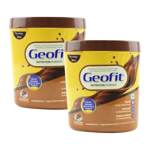 Image of Geofit Nutrition Powder | Delicious Chocolate Flavour | High-Calorie Protein Powder for Better Immunity & Health | Helps Build Muscles for Men & Women Pack of 2 -(250g each)