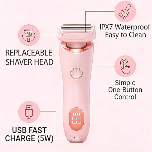 Image of Livora Electric Shaver for Women, SilkGlide Cordless Razor for Legs Underarms Bikini, Painless Hypoallergenic Lady Trimmer, IPX7 Waterproof Wet Dry Use, USB Rechargeable (Pink)