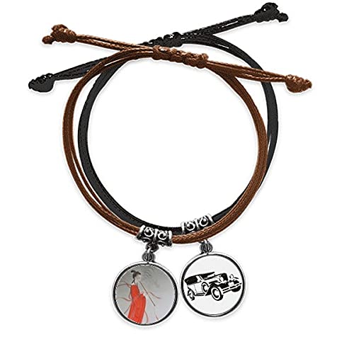 Peinture Rouge Chinois - Bracelet corde et cuir Minibus, le cadeau idéal