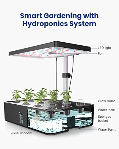 iDOO 12Pods Hydroponics Growing System, Indoor Herb Garden with Grow Light, Plants Germination Kit Built-in Fan, Automatic Timer, Up to 11.3
