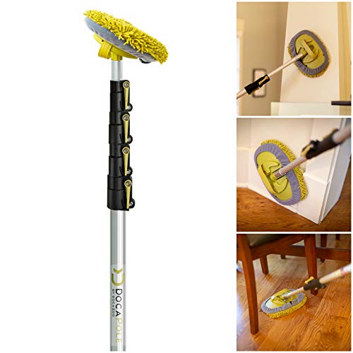 DocaPole 7-30 Foot Wall Duster Extension Pole | Chenille Microfiber Cleaning Head | For Use by Hand or with an Telescopic Pole | High Reach Duster for Walls and High Ceilings | Washable Cleaning Cloth