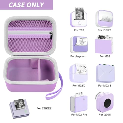 Image of Sticker Printer Case for Memoking T02 / for ETIKEZ PM290C / for Nelko PM230 / for Phomemo M02 / T02 / Q30S Mini Pocket Printer Machine. Holder for Label Maker, Thermal Paper, USB Cable (Box Only) -Purple