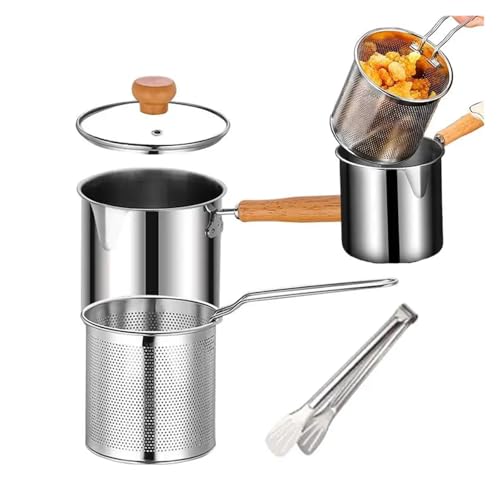 TUANZUN Freidora Profunda con Canasta Olla freidora de Acero Inoxidable con Cesta y Tapa, de Grado alimenticio, Multifuncional