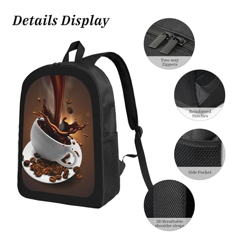 Modern Brown Coffee 3 Pcs 17 Inches Backpack Set with Insulated Lunch Bag And Pencil Pouch Large Back Pack for Men Women Lunchbox Pencil Case Waterproof Backpacks Lunch Box 3 Piece Daypacks 5
