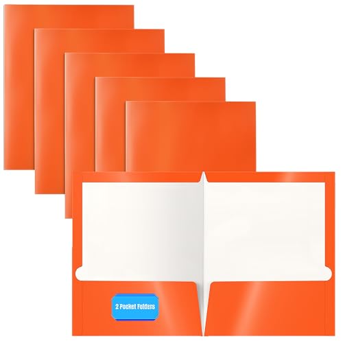Better Office Products 2 Pocket Glossy Laminated Paper Folders, Letter Size, Orange Paper Portfolios, Box of 25 Orange Folders