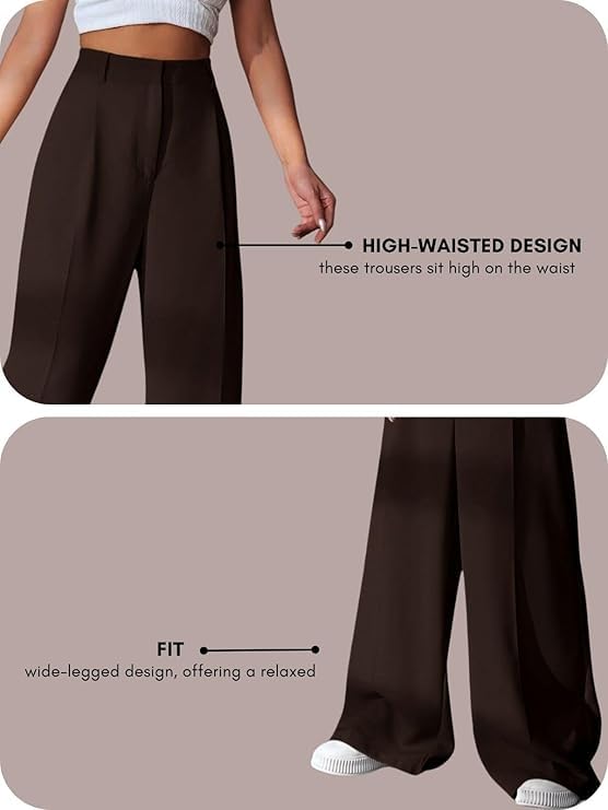 Image of GRECIILOOKS Women High Rise High Waist Trousers Flared Korean Style Formal Pants| Elegant Workwear for Office, College & Events (Available in Plus Size)