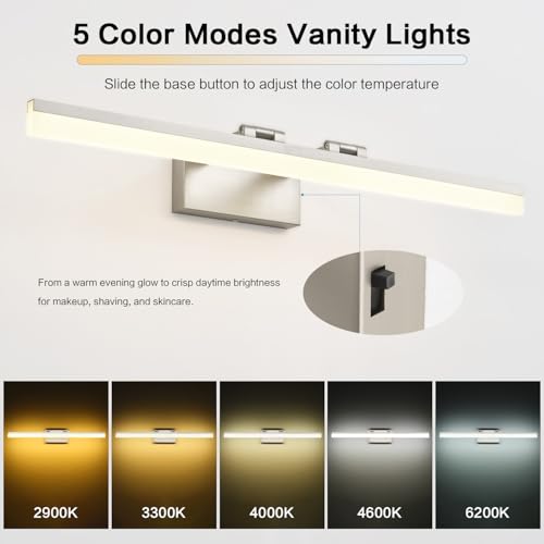 Image of SOLFART Bathroom Lighting Fixtures Over Mirror: 32 Inch 5CCT Retractable LED Vanity Lights Brushed Nickel Dimmable Adjustable Head ETL