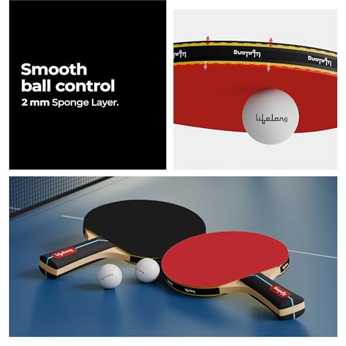 Image of Lifelong Table Tennis Racquet Set | 2 Bats & 3 Training Balls | 7-Ply Wood Construction with Premium Rubber Surface | Indoor & Outdoor Play | Suitable for Beginners & Recreational Gaming