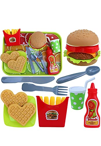 Image of O&R Pretend Plastic McDonald's Burger Fries and Ketchup Kitchen Play Fast Food Set, Party Play, Best Gifts Food playset for Boys Girls Kids (18 Pieces, Multicolour)