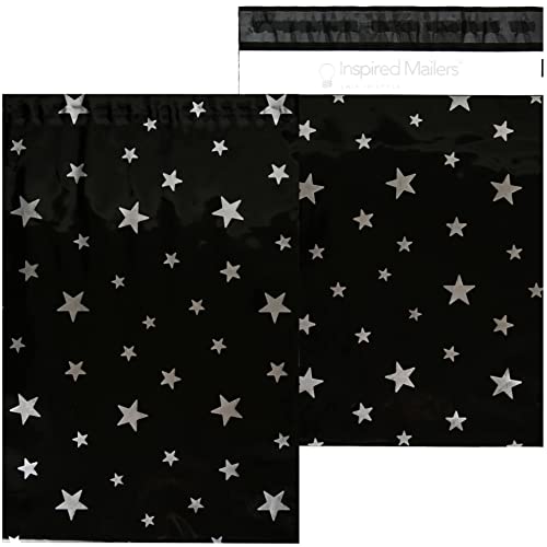 Image of Inspired Mailers - Poly Mailers 10x13 - Silver Stars Deluxe - 100 Pack - Choose Between 10x13 and 14.5x19 Sizes - 3.15mil Unpadded Shipping Bags (10x13, 100 Pack)