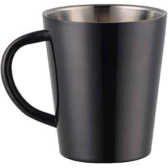 TUPMFG Coffee Cups, 300 ml Stainless Steel Coffee Mug, Double-Walled Drinking Cup with Handle, Dishwasher Safe (Black Metal C