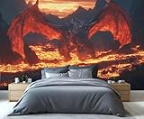 DUPIELU Dragon Mural Wallpaper, Lava Dragon Murals, 3D Volcano Landscape Murals Removable Wallpaper for Living Room Bedroom Wall Home Decor Mural (Not Peel Stick)