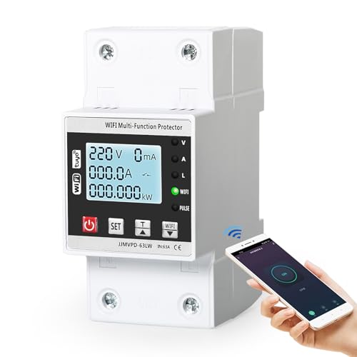Ailao 220V 63A Contador de corriente wifi tuya Smart Meter con protección contra sobretensiones protección contra bajo voltaje interruptor de circuito wifi teléfono móvil mando a distancia.