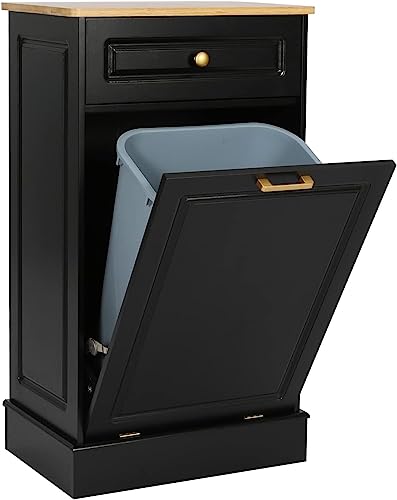 Scurrty-205-Wooden-Tilt-Out-Trash-Can-Cabinet-for-Kitchen-IslandTilt-Out-Bin-for-Trash-Disposal-Recycling-Handmade-Solid-Wood-Hideaway-Trash-Holder-for-Laundry-Hamper-with-Drawer-Black-Single Scurrty 205 Wooden Tilt Out Trash Can Cabinet for Kitchen IslandTilt Out Bin for Trash Disposal Recycling Handmade Solid Wood Hideaway Trash Holder for Laundry Hamper with Drawer Black Single