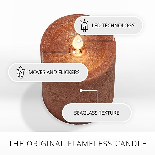 Image of Luminara Sea Glass Flameless Candle, Adobe 3 inch x 4.5 inch, Moving LED Flame Pillar with Timer, Battery Operated, Real Wax, Unscented Home Decor