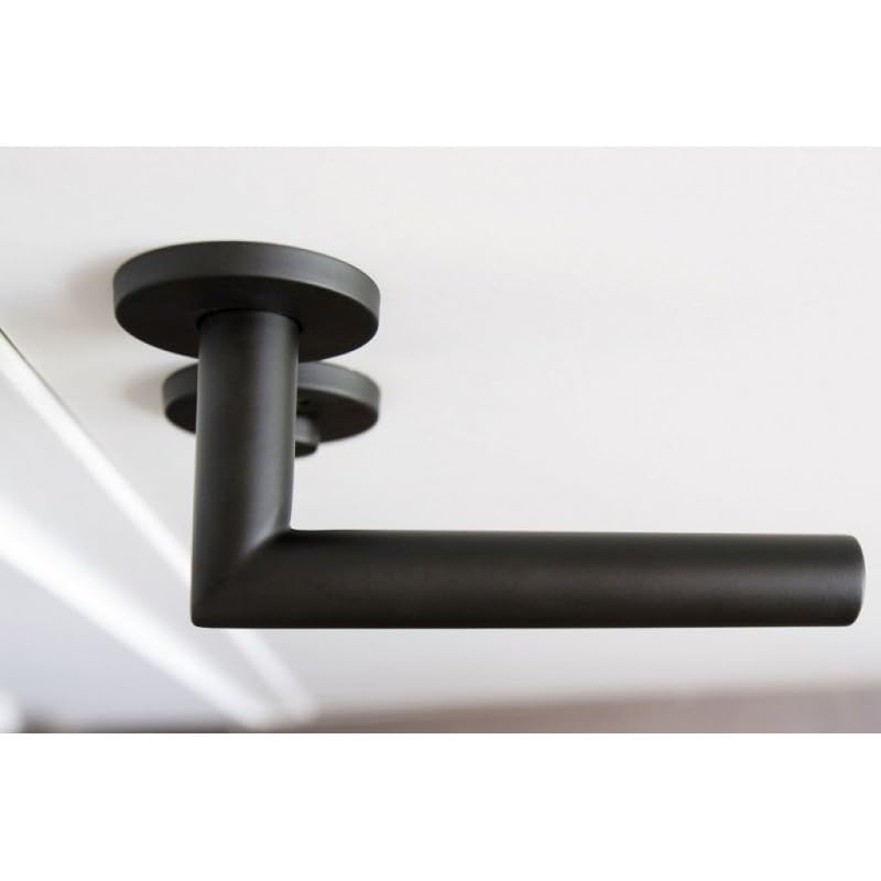 Jdel Pack of 5 Sets of Black Rosette Handle L Straight for Interior Doors, 53mm - Image 3