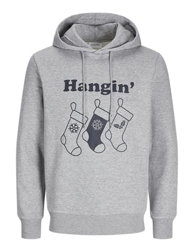 JACK & JONES Jjxmas Sweat à Capuche Amusant One Color Sweatshirt, Gris Clair chiné, XS Homme JACK & JONES Jjxmas Sweat à Capuche Amusant One Color Sweatshirt, Gris Clair chiné, XS Homme