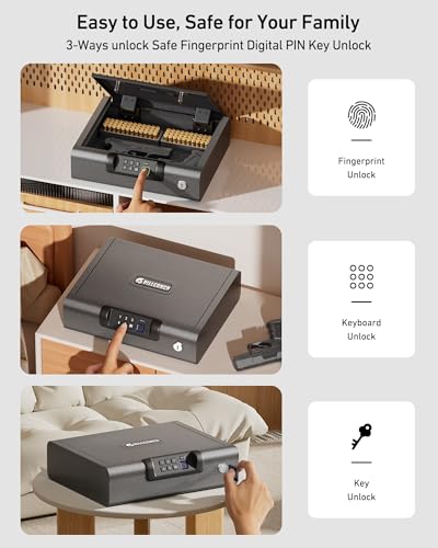 BILLCONCH Gun Safe,Biometric Gun Safe for Pistols, 3 Ways Fingerprint Digital PIN Key Unlock, Smart safe box with Sound,for Cloakroom living room Bedroom Nightstand thumbnail 2
