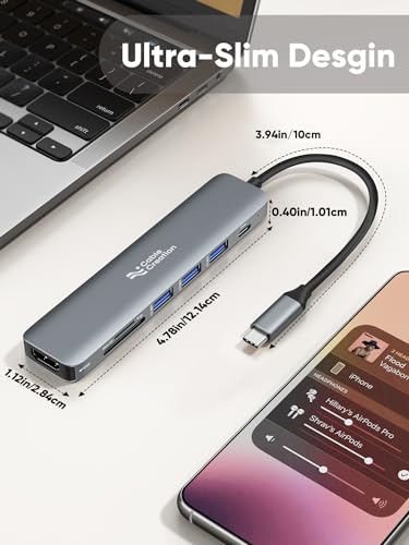 Image of CableCreation 7-in-1 USB Type C Hub,Multiport USB-C Adapter Dongle Docking Station,4K@30HZ HDMI,USB A 3.0 Port,2,2.0 Ports,100W Power Delievery and SD /TF Cards Reader Adapter(Lite Series)